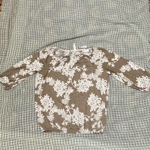 Perseption Concept dark tan top w/ white floral pattern. Worn twice.